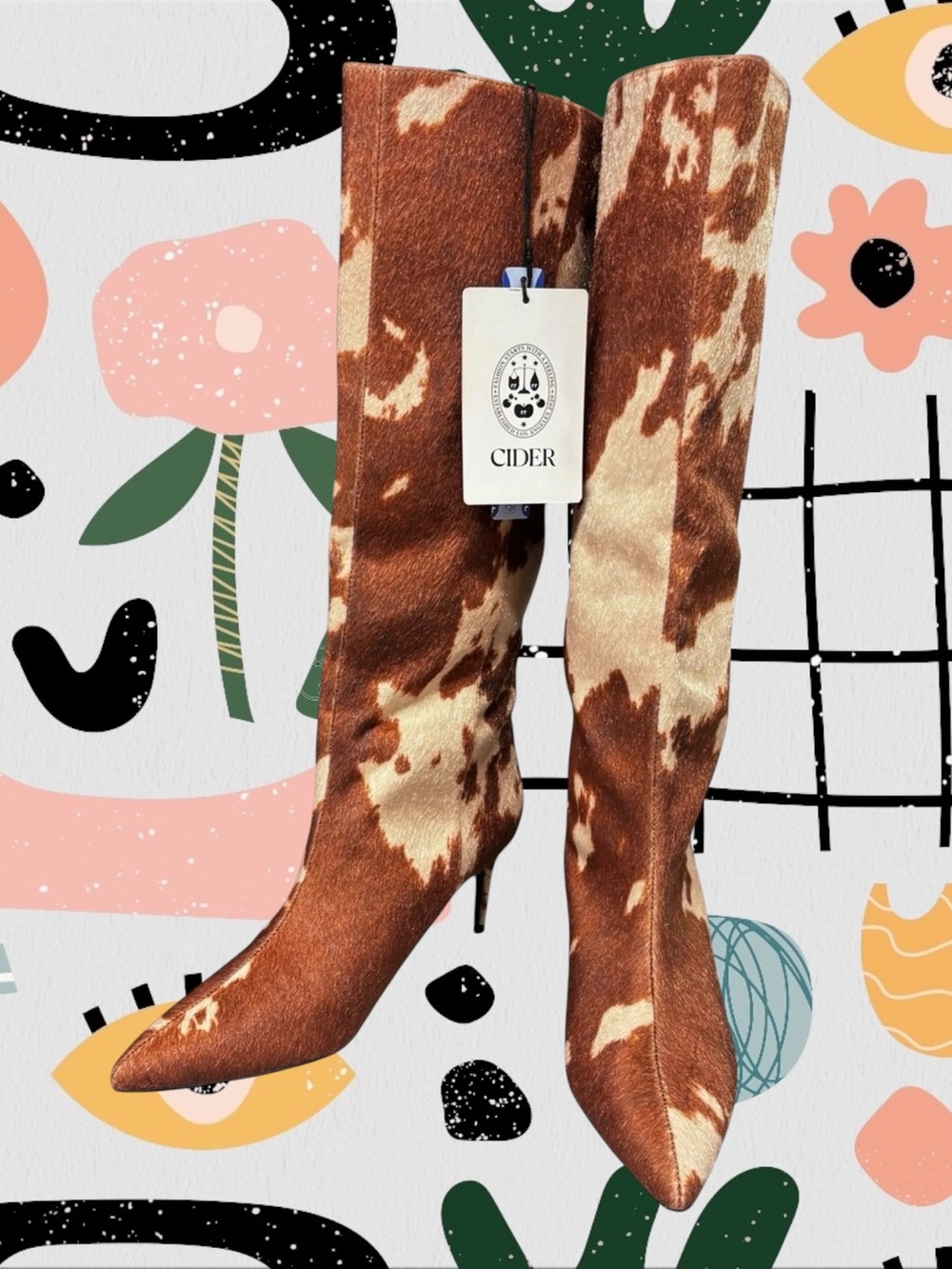 NWT✨ | Cider | Pointed Toe Cowhide Print Faux Fur Knee High Boots